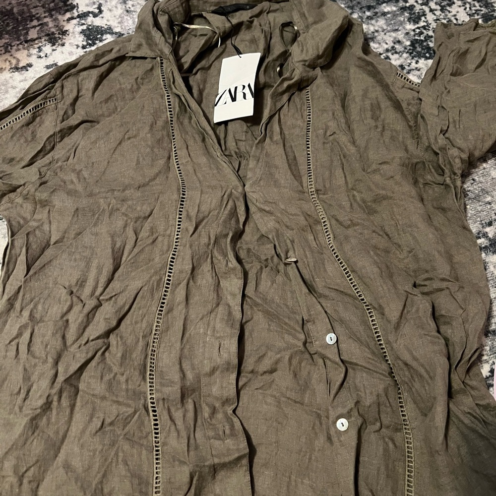 Zara Khaki Green Casual Shirt
